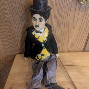 VTG Charlie Chaplin Doll Collectible Carved Resin/Cloth w/ Top Hat & Cane-18"